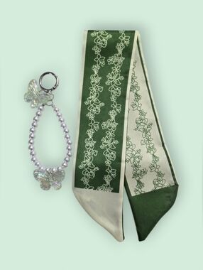 Bag Scarf And Butterfly With Pearl Keychain/Bag Charm-NIP
